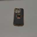 Dinick Designed for iPhone 14 Pro Case with Ring Holder Soft TPU Bumper Glitter Plated Slim Cover for Women Men Finger Stand for iPhone 14 Pro Case Black and Gold