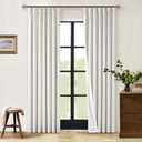 Pinch Pleat 100% Blackout Curtains 86 Inch Length 2 Panels Set Flax Linen Beige White Cream Room Darkening Soundproof Curtains Drapes with Hooks Rings Back Tab for Bedroom Living Room Track System