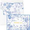Crisky 50 Pack Blue Floral Thank You Cards Gold Foil Greeting Notes Bulk with Envelopes & Stickers for Birthday, Baby Shower, Bridal Shower, Wedding, Graduation, Business