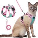 rabbitgoo Cat Harness and Leash Set, Escape Proof Soft Adjustable Vest Harnesses for Outdoor Walking, Easy Control Breathable Kitten Jacket with Reflective Strips, Green & Pink, S