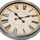 Bernhard Products Large Decorative Wall Clock 20 Inch Silent Non Ticking Battery Operated Quartz Vintage Stylish with Rustic Silver Rim for Home Living Room Dining Room Kitchen & Over Fireplace