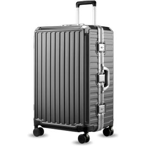 LUGGEX Checked Suitcase with Spinner Wheels, 8010S Aluminum Frame Zipperless Polycarbonate Hard Shell Suitcase (ZX-Core, Charcoal Metallic, 28 Inch)