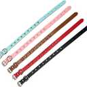 Basic Classic Adjustable Genuine Cow Leather Pet Collars for Cats Puppy Dogs (Medium, Blue-Spiked Rivet) (Medium / Neck 10.5"-13")