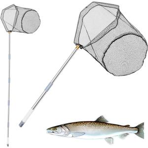 Fishing Net with Handle, 40-84Inch Extension Rod - Adjustable Stainless Steel Handle Foldable Landing Net for Steelhead, Salmon, Bass & More, Ideal for Kayak/Fly Fishing, Fishing Gear Gifts for Men