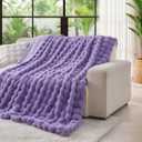 Lotus Karen Faux Fur Throw Blanket Purple - Big Bubble Rabbit Fluff Blanket for Couch Bed Sofa,Softest Fluffy Fuzzy Cozy Blanket,Thick Furry Plush Shaggy Warm Blankets for Women,60x80 Inches