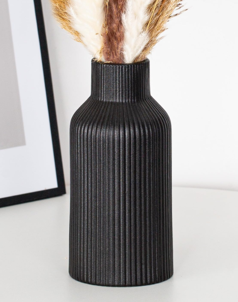 Bohemian Black Ceramic Vase - for Pampas Grass, Mantel, Bookshelf, Entryway and Living Room Decor (Black, 7in)