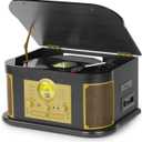 All-in-One Vinyl Record Player with Bluetooth, CD, Cassette Tape, AM/FM Radio, USB/SD Recorder, 3 Speed Vintage Turntable with Built-in Speakers, Aux-in, RCA Line-Out