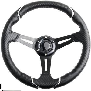 14" Carbon Fiber Golf Cart Steering Wheel for Yamaha EZGO RXV & TXT,Club Car DS and Precedent Steering Wheel Fit Most Golf Carts (HR001-26C)