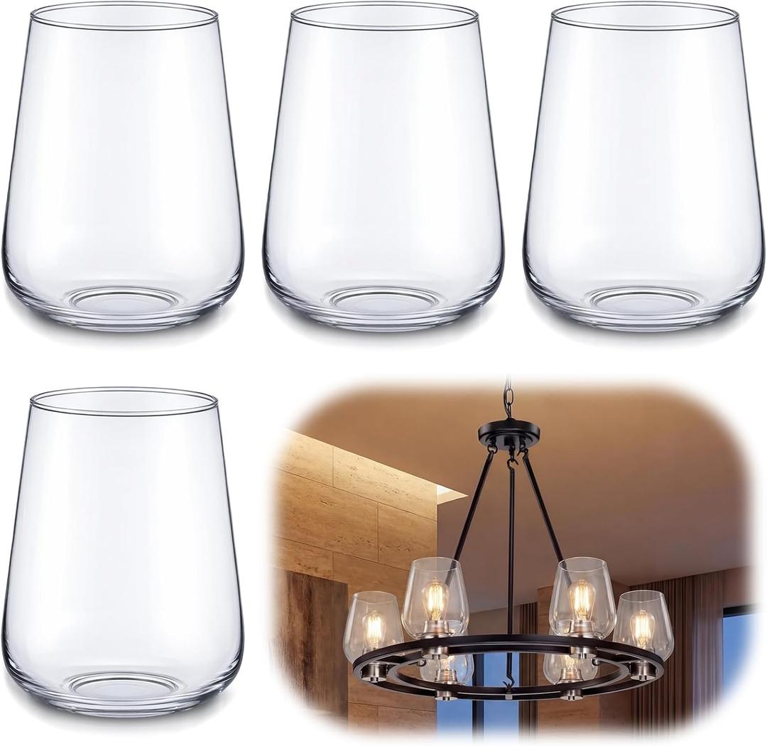 VIHOSE 4 Pack Wine Glass Lamp Shade, 6.3 Height, 1-5/8 Inch Fitter, Clear Light Shade for Light Fixtures Replacement, Wine Bottle Lampshade for Pendant Lights, 5.1 x 6.3 inches