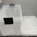 IRIS USA 72 Qt Stackable Plastic Storage Bins with Lids, 4 Pack - BPA-Free, Made in USA - See-Through Organizing Solution, Latches, Durable Nestable Containers, Secure Pull Handle - Clear
