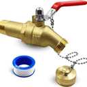 Upgrade Water Heater Drain/Flush Ball valve kit, Full-Port Valves 3/4"MIP x 3/4" Male GHT Connection to Hot Water Heater Tank, 2 inch Shank, 180 degree Handle with Chain, Cap and Thread Tape