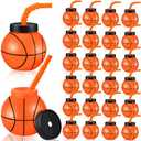 Nuanchu 24 Sets 14 oz Basketball Cups with Straws and Lids Plastic Basketball Party Cups Bulk Reusable Party Favor for Kids Birthday Sports Theme Supplies