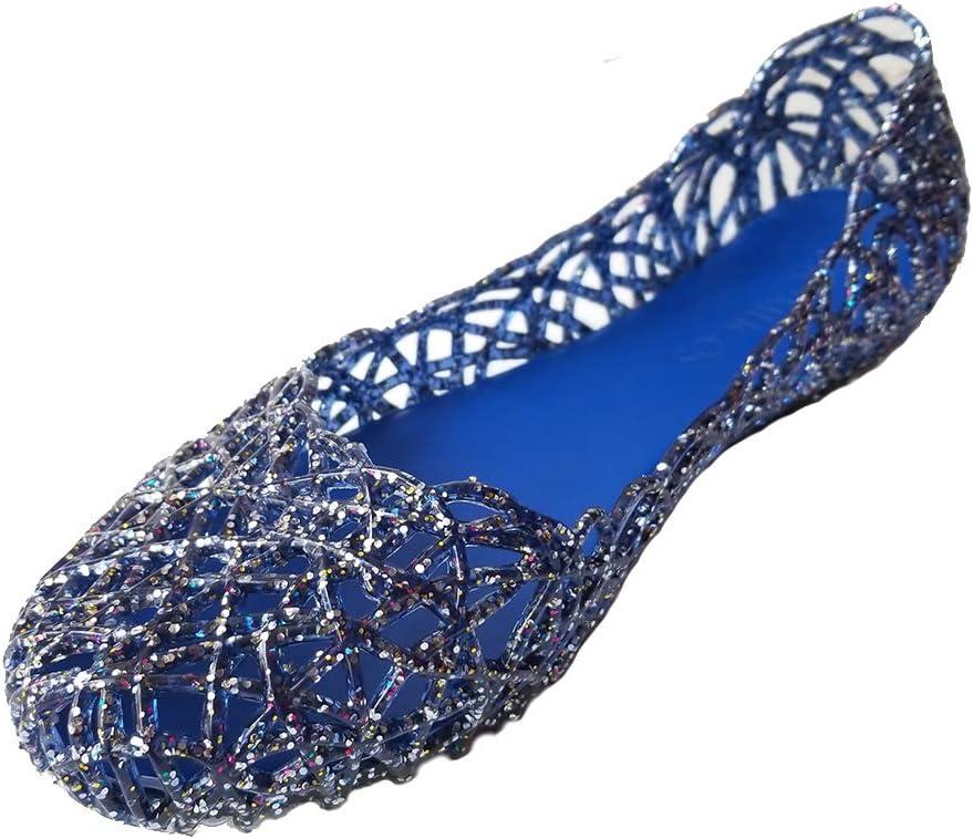 Womens Sandals Flat Jelly Shoes Slip On Hollow Out Loafers (9.5, Navy Blue)