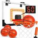 TOY Life Basketball Hoop LED Scoresboard Indoor Basketballhoop Wall Mount Over The Door Backboard for Teens Adults Boys Toys Age 8-10 Games Indoor with 4 Balls