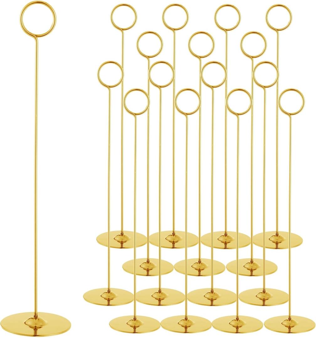 ERYTLLY 16PK Place Card Holders 12 Inch Table Number Holders Table Card Holders Steel Card Holders for Birthdays,Weddings,Photos, Food Signs, Memo Notes, Restaurants (Gold)