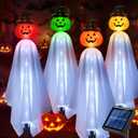 Homeleo Set of 4 Solar Pumpkin Ghost Lights for Halloween Decorations Outdoor, Light up Floating Scary Ghosts Pumpkins Witch Hat Stake Lights for Porch Yard Outside Pathway Halloween Party Decor