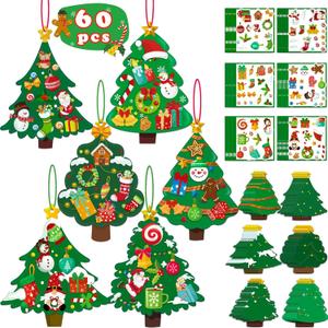 80UncleKimby 60pcs Christmas Crafts for Kids - DIY Xmas Tree Ornaments with Sticker Kits - Set for Holiday Decorations, Party Favors, and Classroom Activities