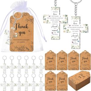 Equsion 60 Set Funeral Favors Celebration of Life Favors Acrylic Keychains for Funeral Memorial Party Guest Return Gifts(Cross)