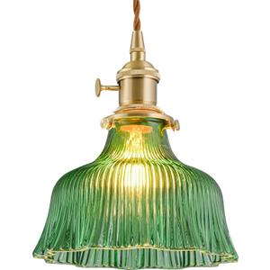 Vintage Pendant Lights for Kitchen Island Lily Green Glass Pendant Lighting Bedroom Brass Pendant Light Farmhouse Hanging Light fixtures with Glass Shade for Dining Room Bedroom