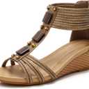 FRALOSHA Wedge Sandals for Women Open Toe Casual Summer Roman High Heel Breathable Beach Sandals (8.5, Brown)