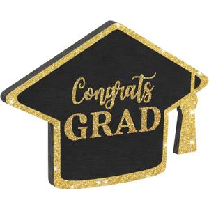 Kathfly Congrats Grad Wood Sign Gold Glitter Graduation Decoration Gift Table Centerpieces Behind You All Your Memories Wood Plaque for 2026 Graduation Party Photo Booth Props College High School