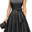 DRESSTELLS Women's Cocktail Dresses, Formal Wedding Guest Modest Church Vintage Tea Party Midi Evening Dress (Large, Glitter_black)