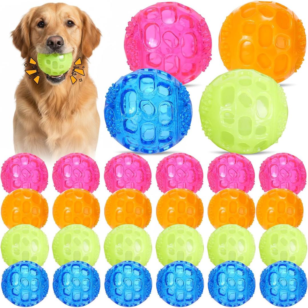 24 pcs 2.36'' Squeaky Dog Toy Balls Rubber Dog Toys for Playing Fetching Retrieving Durable Aggressive Chewers Teeth Cleaning and Training Balls for Medium, Small Dogs Puppy (Bright Color)