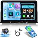 [2+32G] Single Din Android Car Stereo 7 inch Touch Screen Radio with Wireless Carplay & Android Auto/Mirror Link/EQ Audio/FM Radio/Bluetooth/SWC/GPS Navigation + AHD Backup Camera