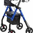 Rollator Walker with Seat, Foldable Lightweight Walkers for Seniors 4 Wheel Heavy-Duty Bariatric Rolling Walker 8'' Big Wheels Locking Brakes All Terrain Adjustable Handles 350 lb Capacity, Blue