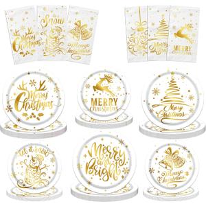 Lenyunge Merry Christmas Tableware - 62pcs White and Gold Plates and Napkins for Winter Holiday Decoration