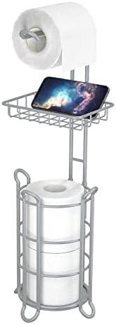 Toilet Paper Roll Holder Stand Bathroom Tissue Holders Free Standing with Middle Shelf Storage Reserve Mega Rolls/Phone/Wipe-Gray