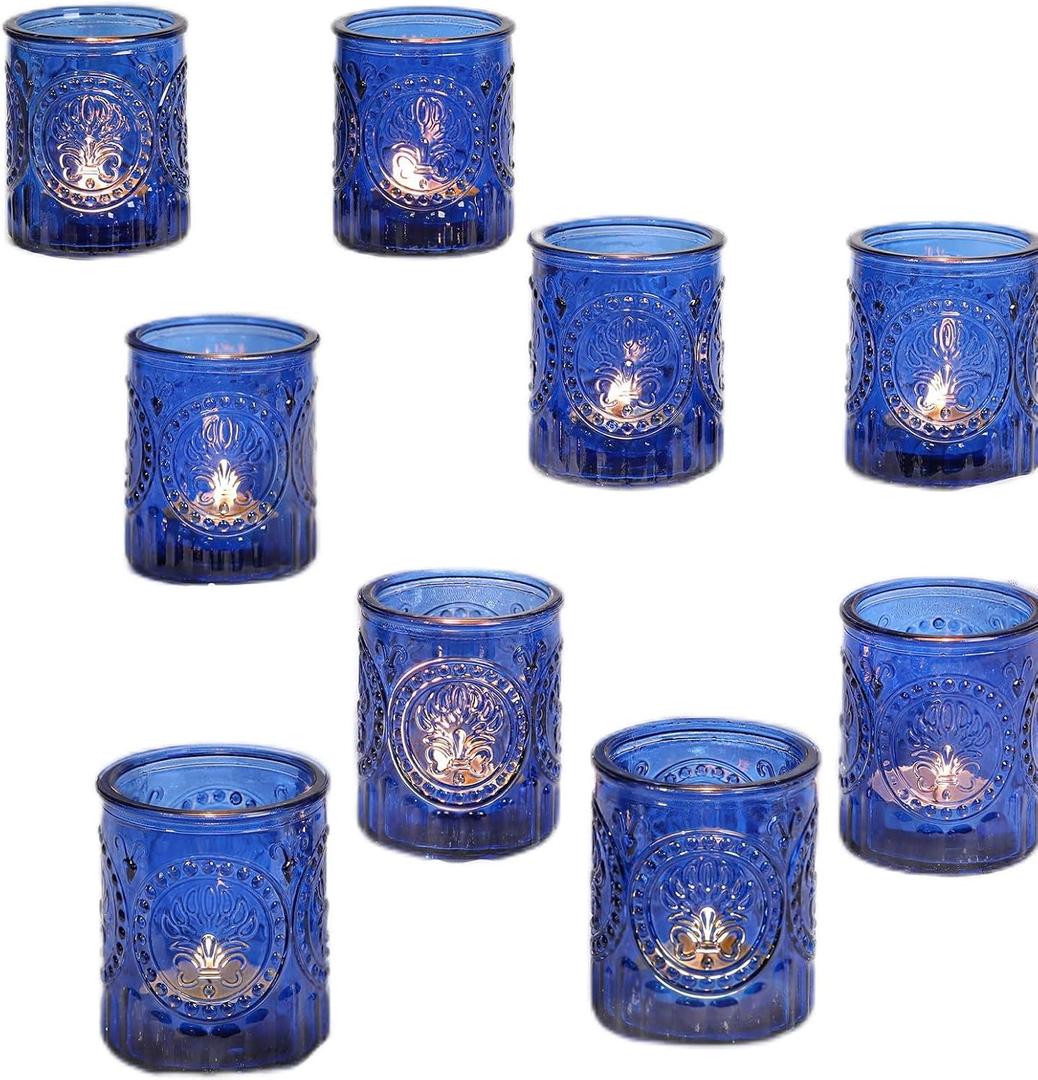 36pcs Blue Votive Candle Holders, Tea Light Candle Holders for Wedding Shower, Party, Home Decor, Glass Candle Holder, Blue Votives for WeddingTable Centerpiece Gifts