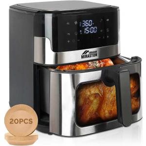 8.5Qt Air Fryer, upgraded large capacity suitable for 5-6 people, Smart touch screen for easy operation with 8 preset functions, non-stick coating for easy cleaning, 304 Stainless Steel