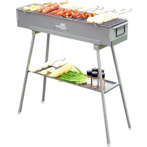 WILLBBQ Charcoal Grills Commercial Quality Portable Multiple Size Hibachi BBQ Lamb Skewer Folded Camping Barbecue Grill for Garden Backyard Party Picnic Travel Outdoor Cooking Use(31.6x7.1x5.1 inch)