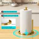 Paper Towel Holder Countertop, Standing Paper Roll Holder with Anti Slip Weighted Base, Stainless Steel Freestanding Paper Towel Holder for Kitchen, Gold