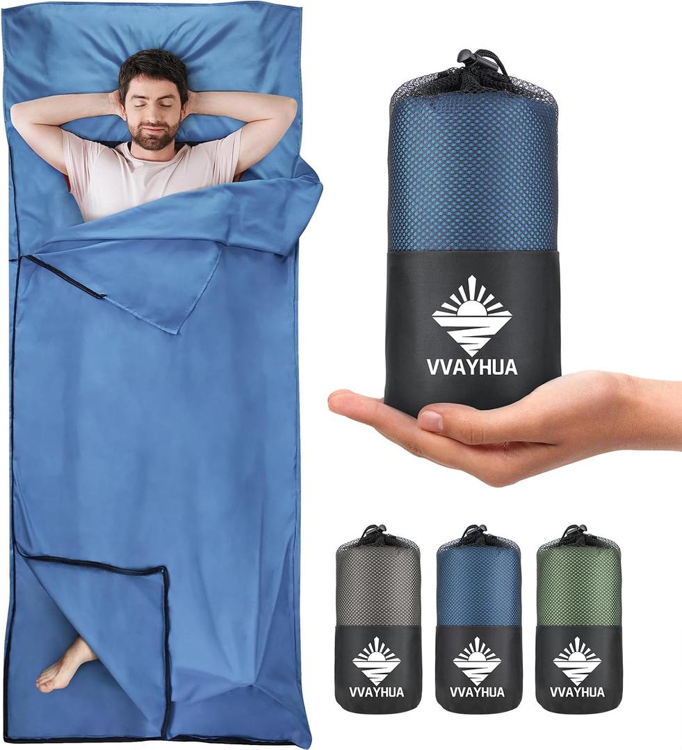 Sleeping Bag Liner, Self Tan Sleep Sack, Adult Sleep Sack, Two-Way-Zipper Expose Feet Separately, Portable Single Camping Travel Sheets for Hotel,Hostels,Business Trips