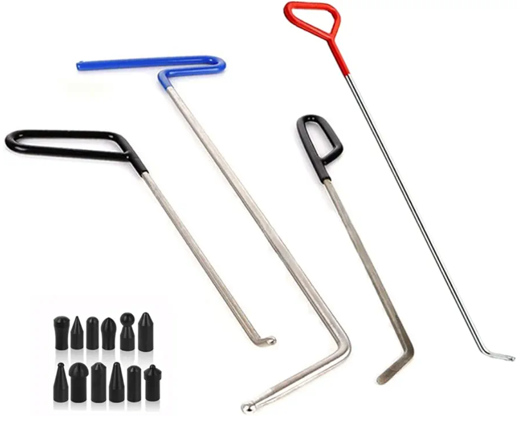 LadyRosian Paintless Dent Removal Rods Kit 18PCS with Rubber Replaceable Heads Tool for Car Body Hail Damage Dent Repair