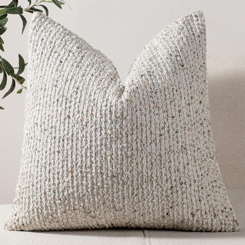 DEZENE 26x26 Cream Grey Euro Sham Pillow Cover Striped Textured Boucle Chic Morden Boho Accent Farmhouse Square Decorative Couch Throw Pillow Cover for Home Decor Bed Sofa Living Room