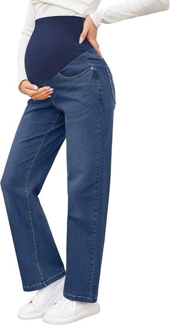 Women's Maternity Jeans Straight Leg Cropped Relaxed Fit Over Belly Comfortable Denim Pants Pregnancy XXL