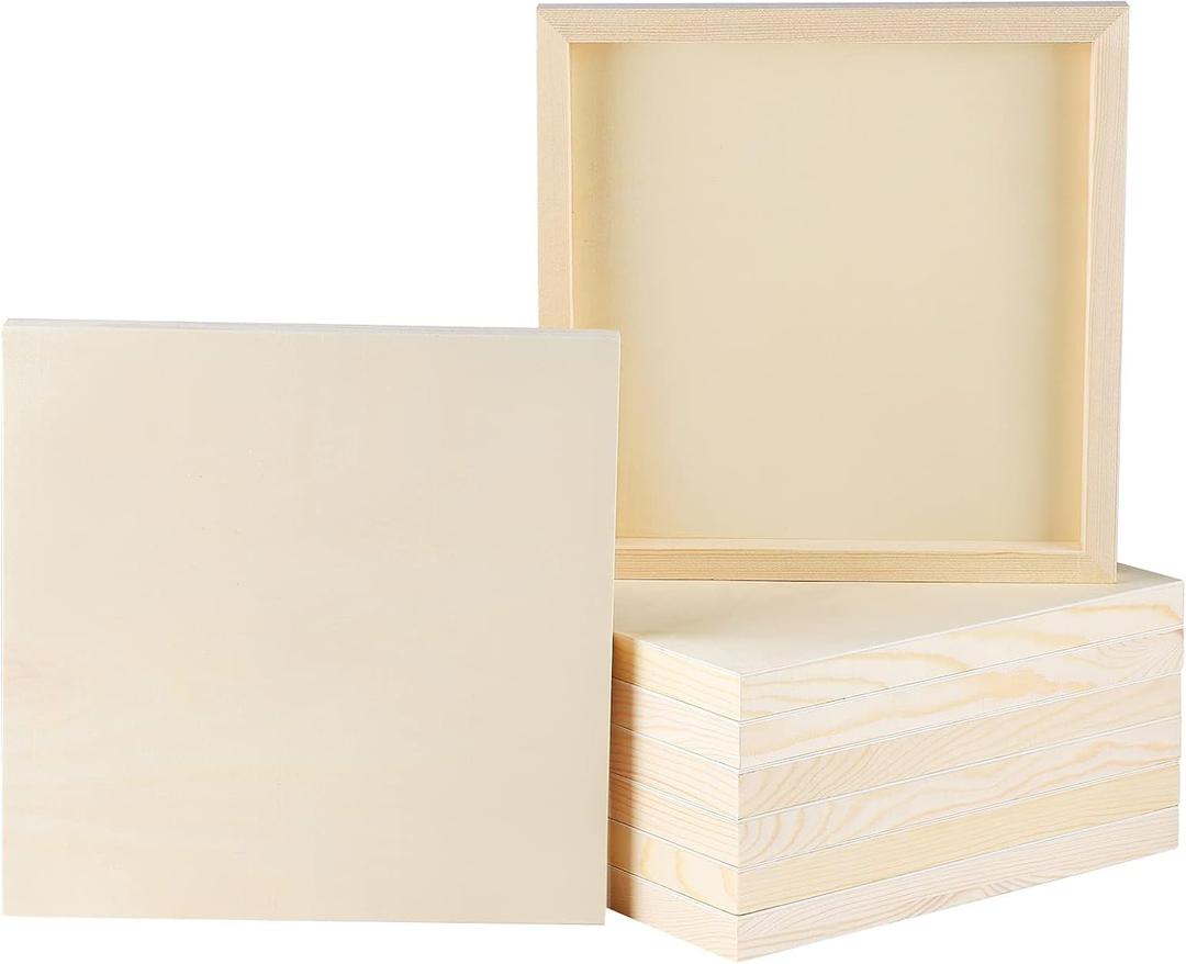 ADXCO 8 Pack Wood Panels 10 x 10 Inch Unfinished Wood Canvas Wooden Panel Boards for Painting, Pouring, Arts Use with Oils, Acrylics