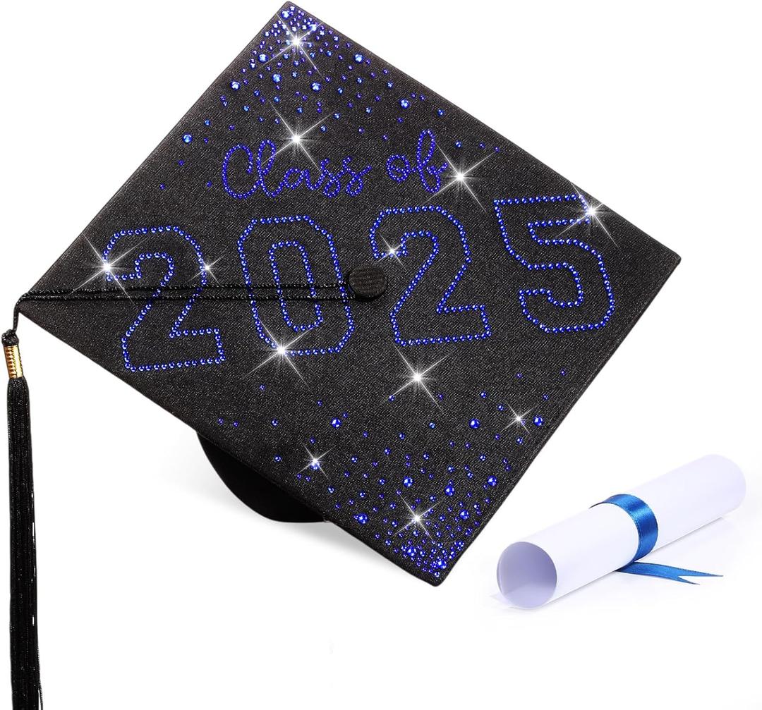 Rhinestones Graduation Cap Class of 2025 Crystal Grad Cap for Men Women Girls High School Bachelor Photo Props