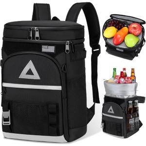 Bacgnyer Backpack Cooler Insulated Leakproof - Waterproof 22L Cooler Bag for Men & Women, Portable Soft Sided for Camping, Beach, Fishing, Lunch, Hiking with Magnetic Fold & Dry Storage Design. Black