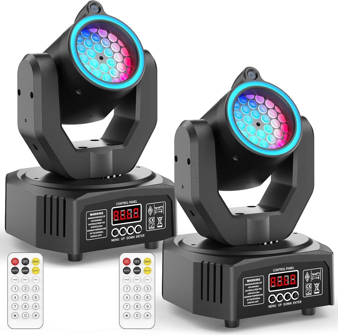 2PCS Compact 30W Stage Moving Head Light with Beam,GOBO Projection,Remote Control Sound Active & DMX512 Control 450 Pan/180 Tilt for DJ Party Home Theater Small Venues