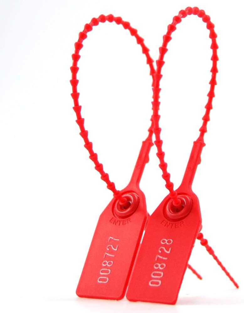 Leadseals(R) 100 Plastic Tamper Seals, Zip Ties for Fire Extinguishers Pull Tite Security Tags Numbered Disposable Self-Locking Tie 250mm Length (Red)