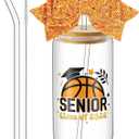 Hushee Class of 2026 Senior Night Gifts 16 oz Glass Water Bottle with Lids Straws Glitter Bow Straw Topper Senior 2026 Tumbler Graduation Gift for Her Women Team Coach Player (Basketball)