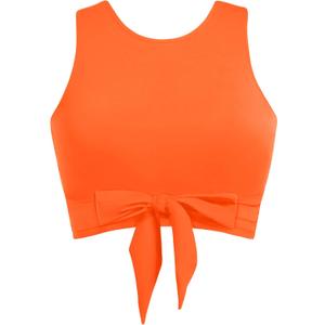 Neon Orange Crop Top Swim Bathing Suit - Women Bikini Swimsuit High Neck Bra Tie Knot Top Only 2025, XL