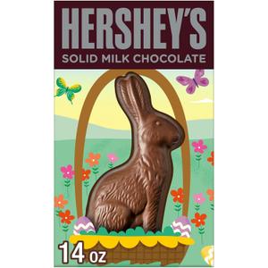 HERSHEY'S Solid Milk Chocolate Bunny, Easter Candy Gift Box, 14 oz BB: 02/2027