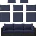 8p Outdoor Cushion Slipcovers Outdoor Patio Cushions Covers Replacement Waterproof with Zipper for 3-Seat Outdoor Rattan Sofa Patio Furniture Cushion Covers Navy Blue, Covers Only