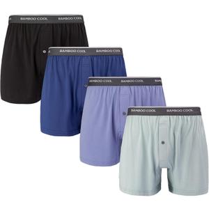BAMBOO COOL Men's Boxer Shorts,Breathable knit Boxers Underwear,Relaxed Fit Stretch Boxers 4 Pack (Large, 4-pack ( dark Blue+ blue Grey+ black + grey Blue))