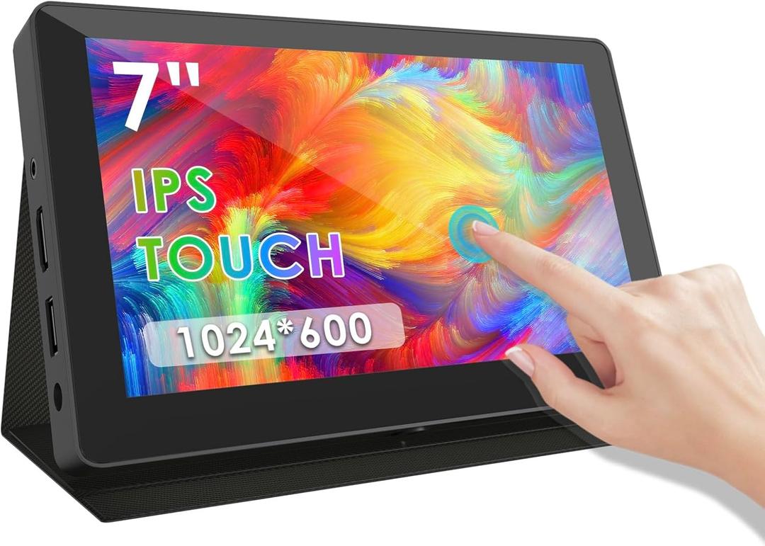 7inch Touch Screen Computer Monitor for Raspberry Pi, Portable IPS Monitor HDMI 1024 * 600 Touchscreen with Speakers, Second Monitor for Gaming Consoles/PC/Camera/Win OS